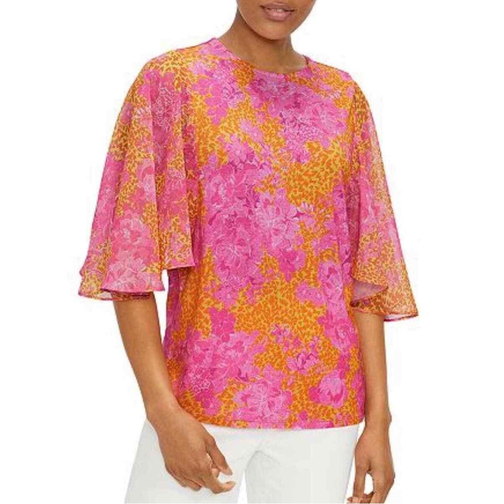 Ted Baker London Metropolis Flutter Sleeve Top Size 2‎ Small Pink Orange
